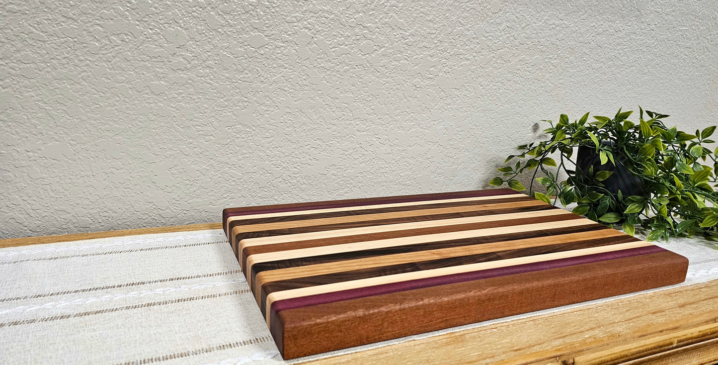 Large Patterned Board | Walnut, Maple, Cherry, African Sapele, & Purpleheart