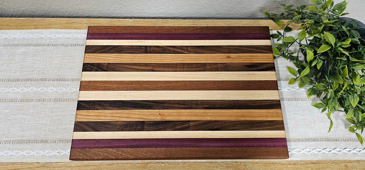 Large Patterned Board | Walnut, Maple, Cherry, African Sapele, & Purpleheart