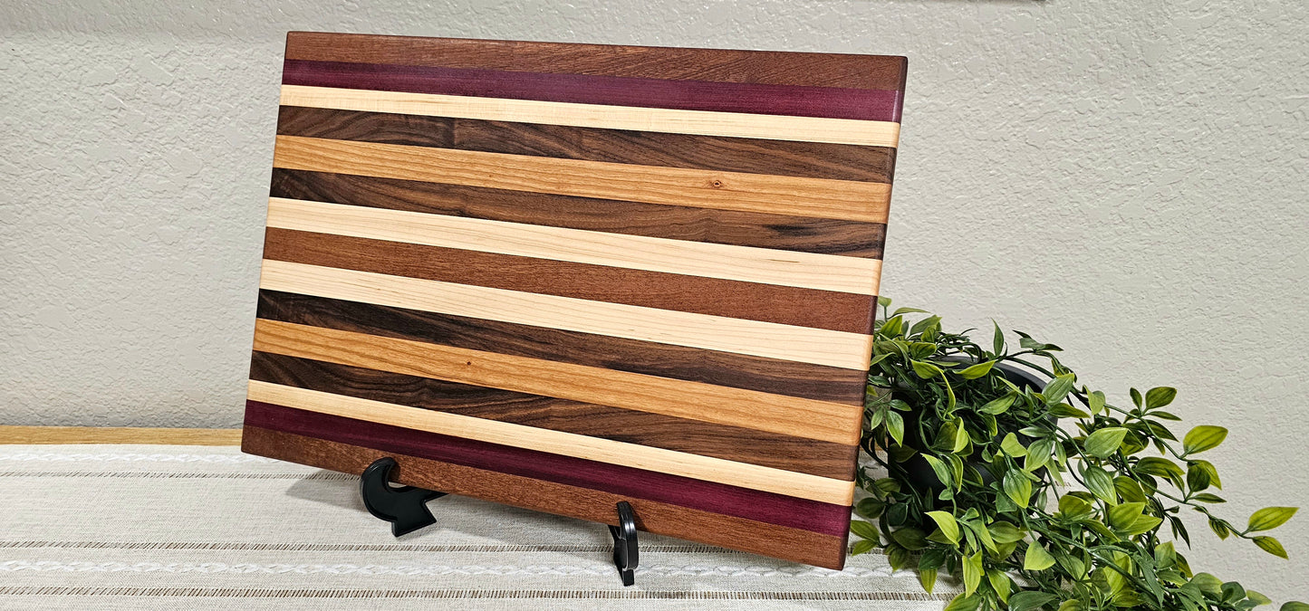 Large Patterned Board | Walnut, Maple, Cherry, African Sapele, & Purpleheart