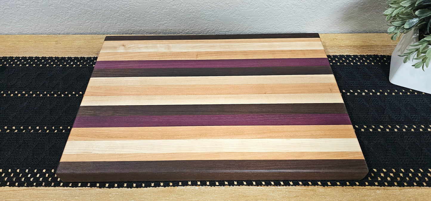 Large Patterned Cutting Board | Peruvian Walnut, Maple, Cherry, & Purpleheart Woods