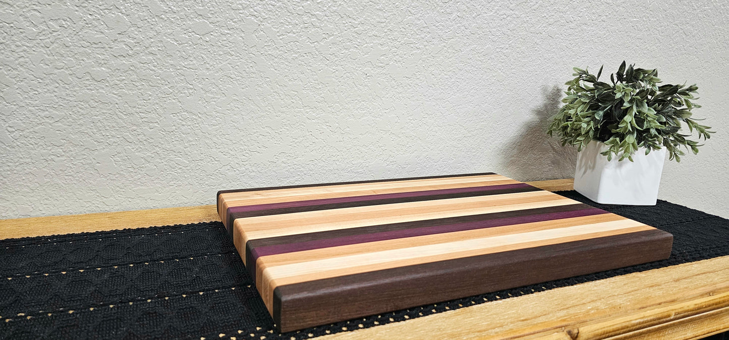 Large Patterned Cutting Board | Peruvian Walnut, Maple, Cherry, & Purpleheart Woods