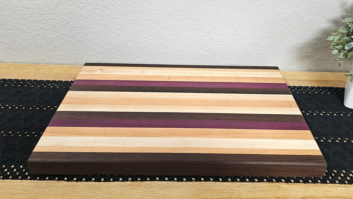 Large Patterned Cutting Board | Peruvian Walnut, Maple, Cherry, & Purpleheart Woods