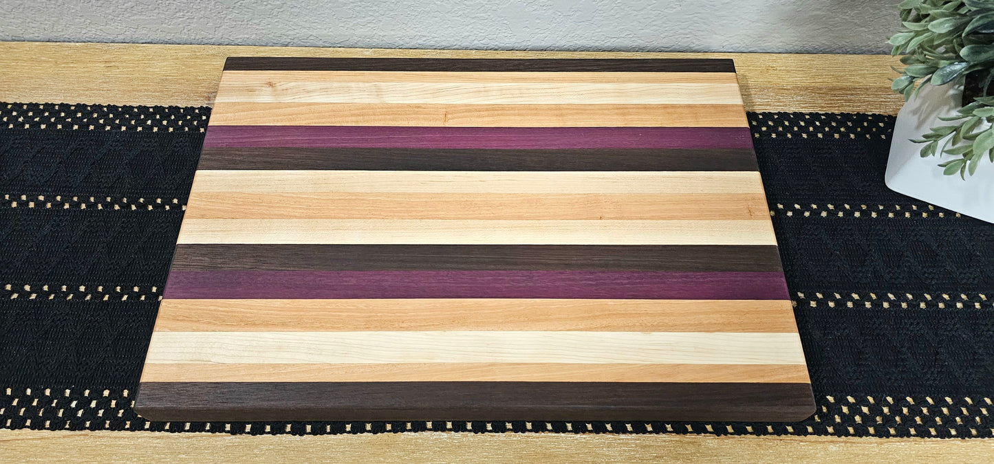 Large Patterned Cutting Board | Peruvian Walnut, Maple, Cherry, & Purpleheart Woods