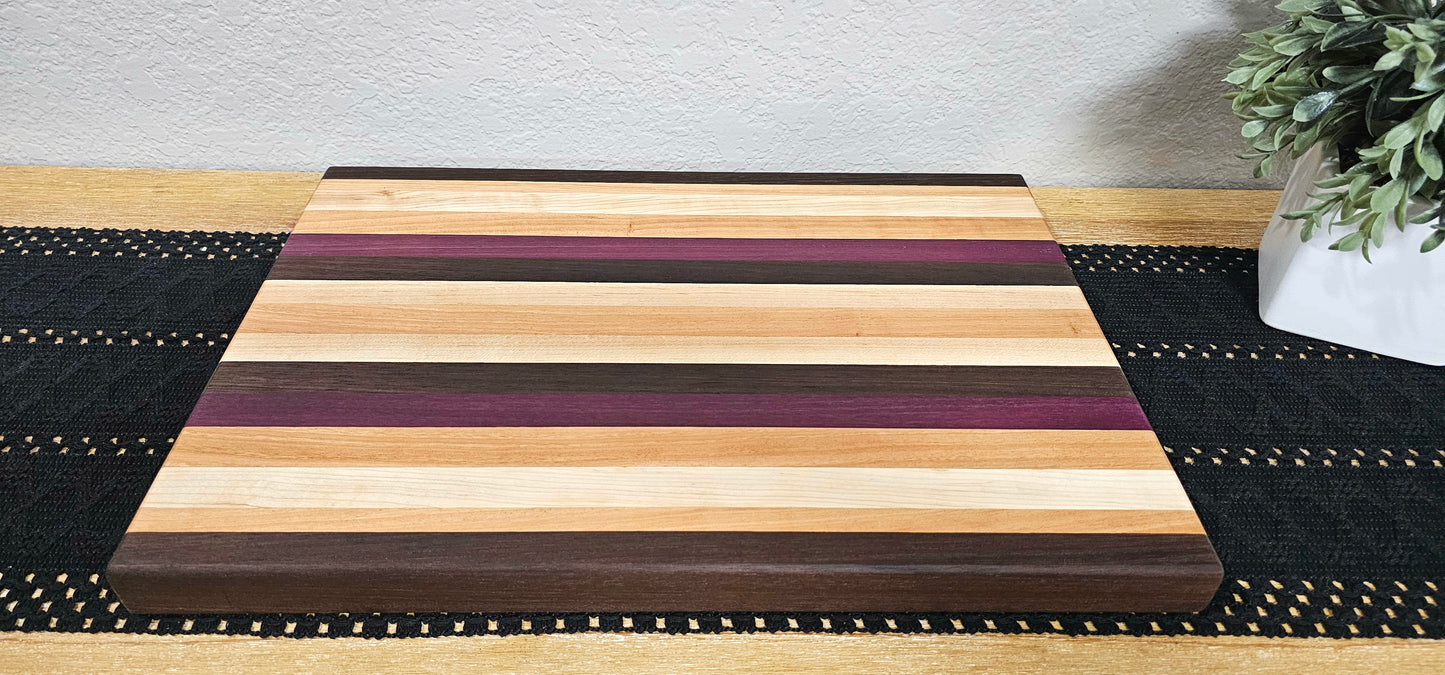 Large Patterned Cutting Board | Peruvian Walnut, Maple, Cherry, & Purpleheart Woods