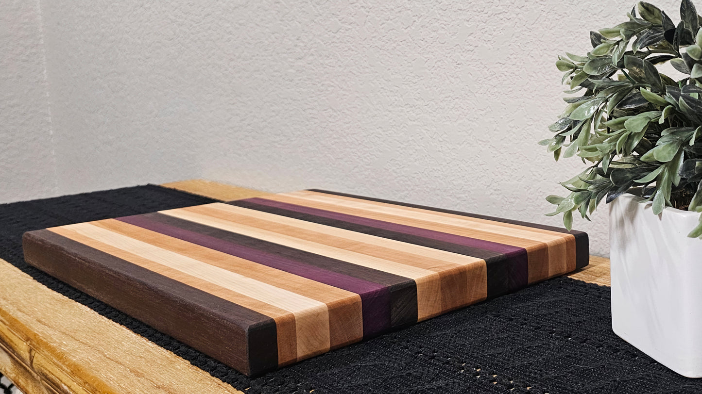 Large Patterned Cutting Board | Peruvian Walnut, Maple, Cherry, & Purpleheart Woods