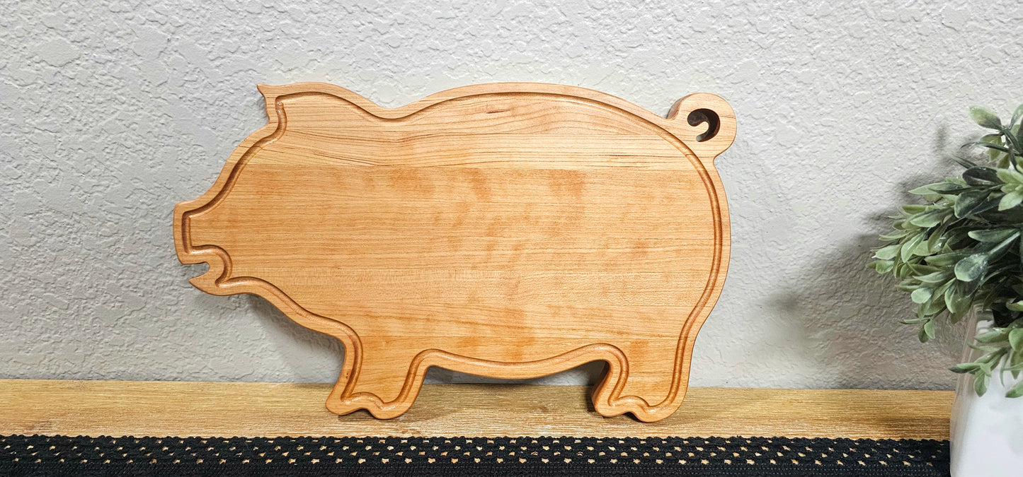 Pig Shaped Cutting Board in Cherry Wood