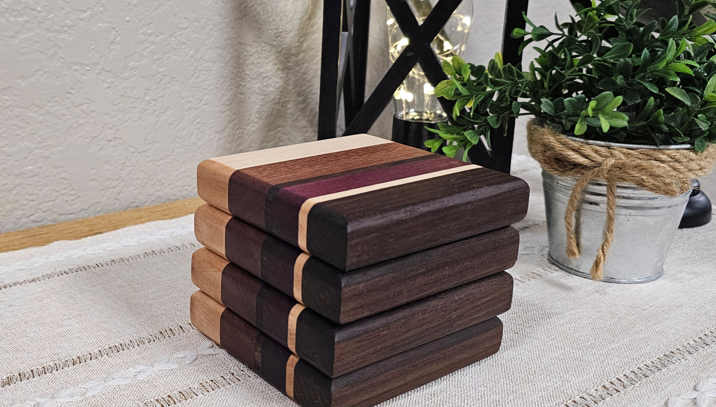 Hardwood Patterned Coaster Sets