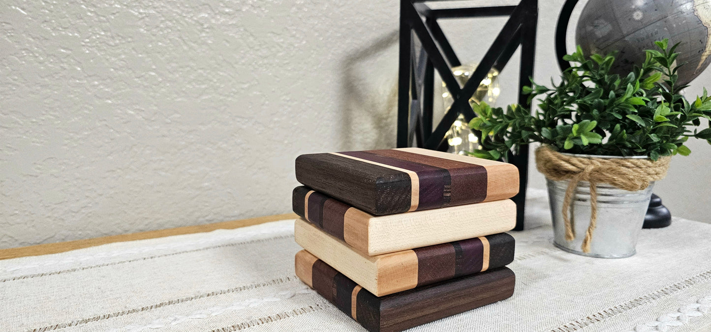 Hardwood Patterned Coaster Sets