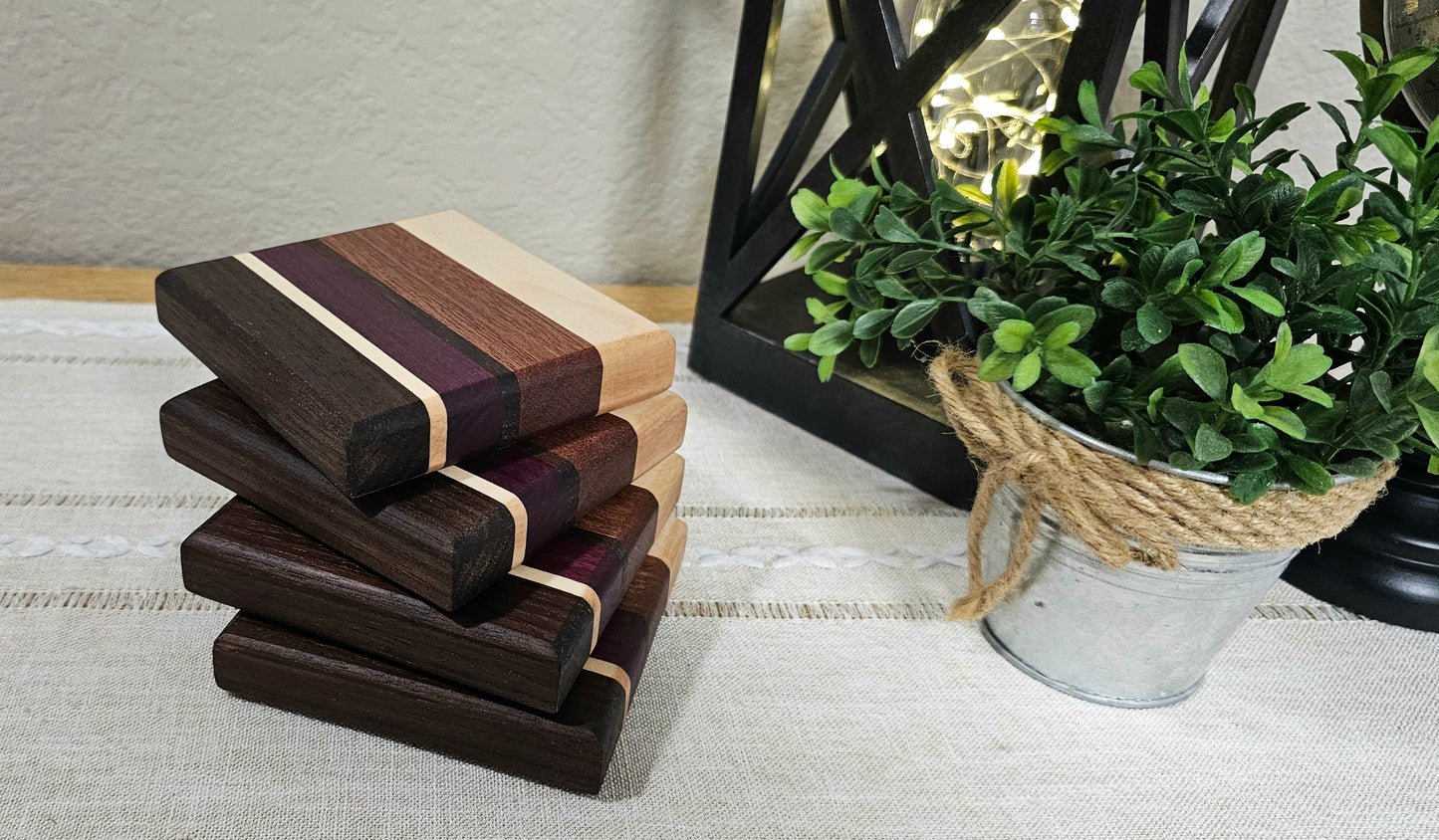 Hardwood Patterned Coaster Sets