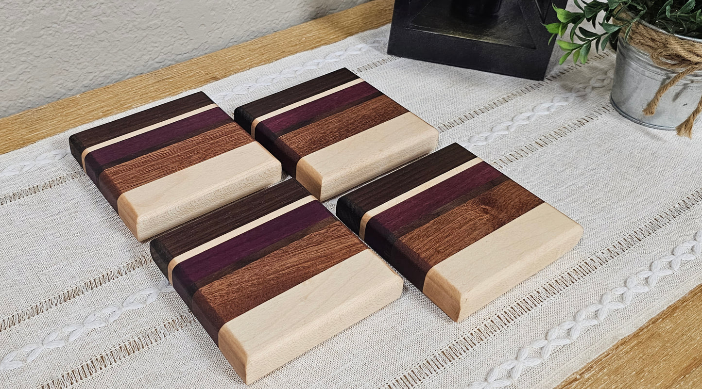 Hardwood Patterned Coaster Sets