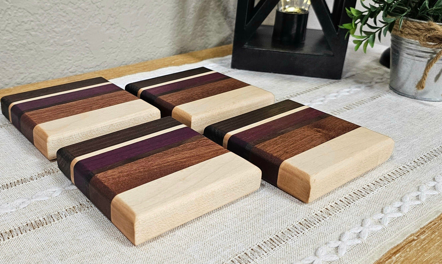 Hardwood Patterned Coaster Sets