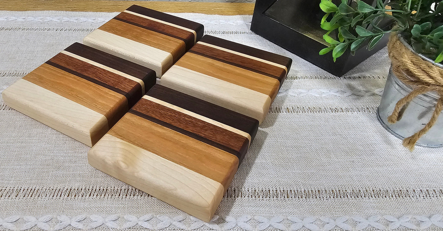 Hardwood Patterned Coaster Sets