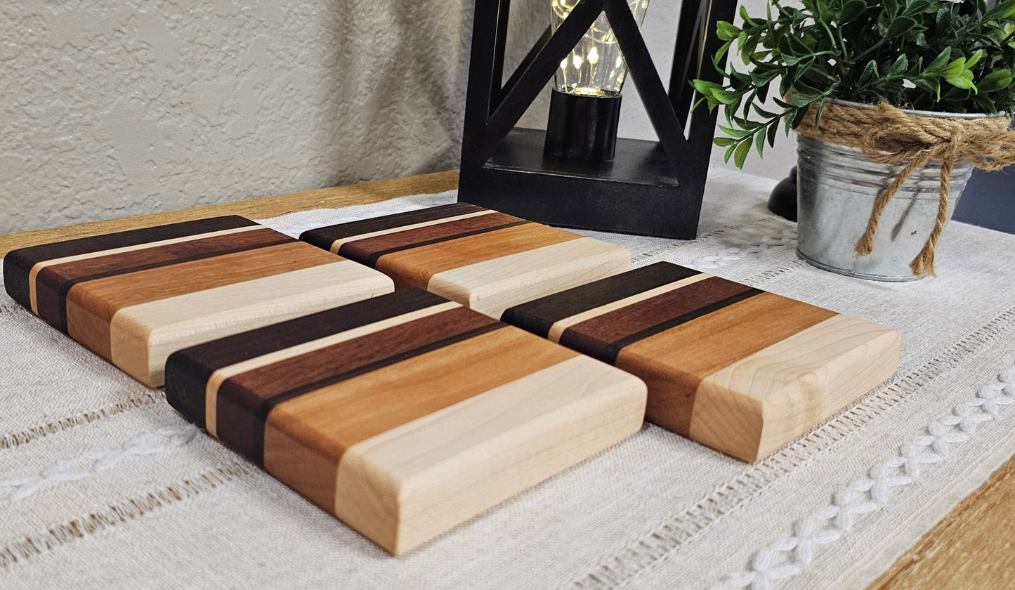 Hardwood Patterned Coaster Sets