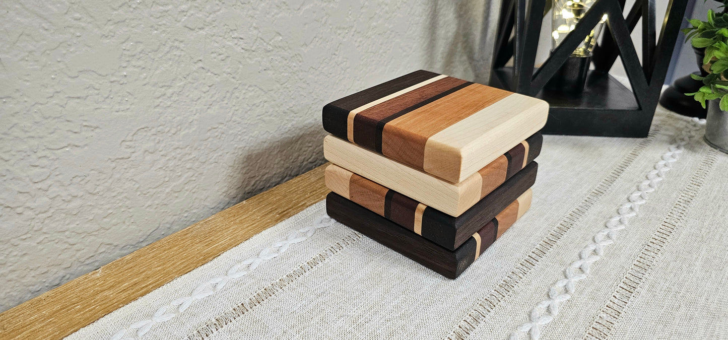 Hardwood Patterned Coaster Sets