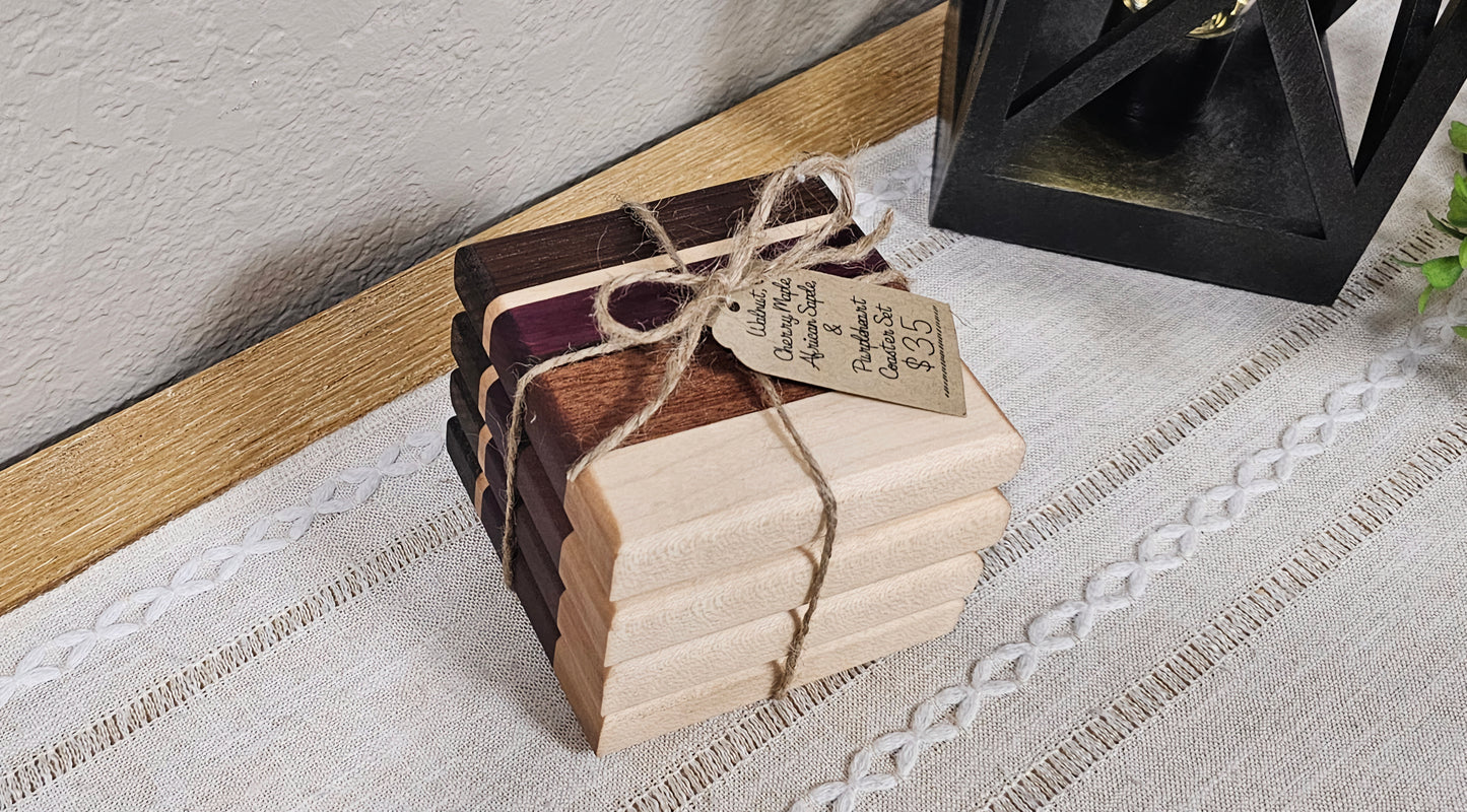 Hardwood Patterned Coaster Sets