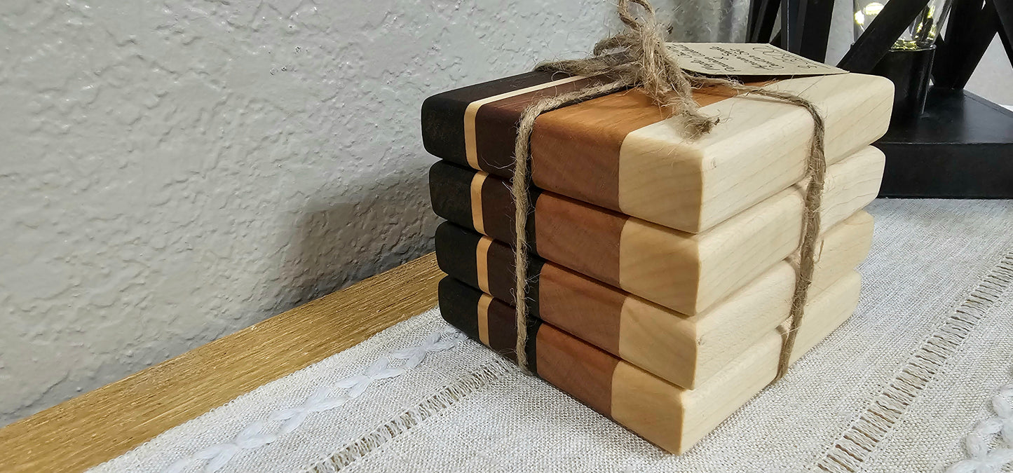 Hardwood Patterned Coaster Sets