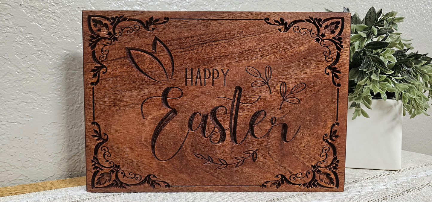 Happy Easter Engraved Sign | Cherry & African Sapele Woods