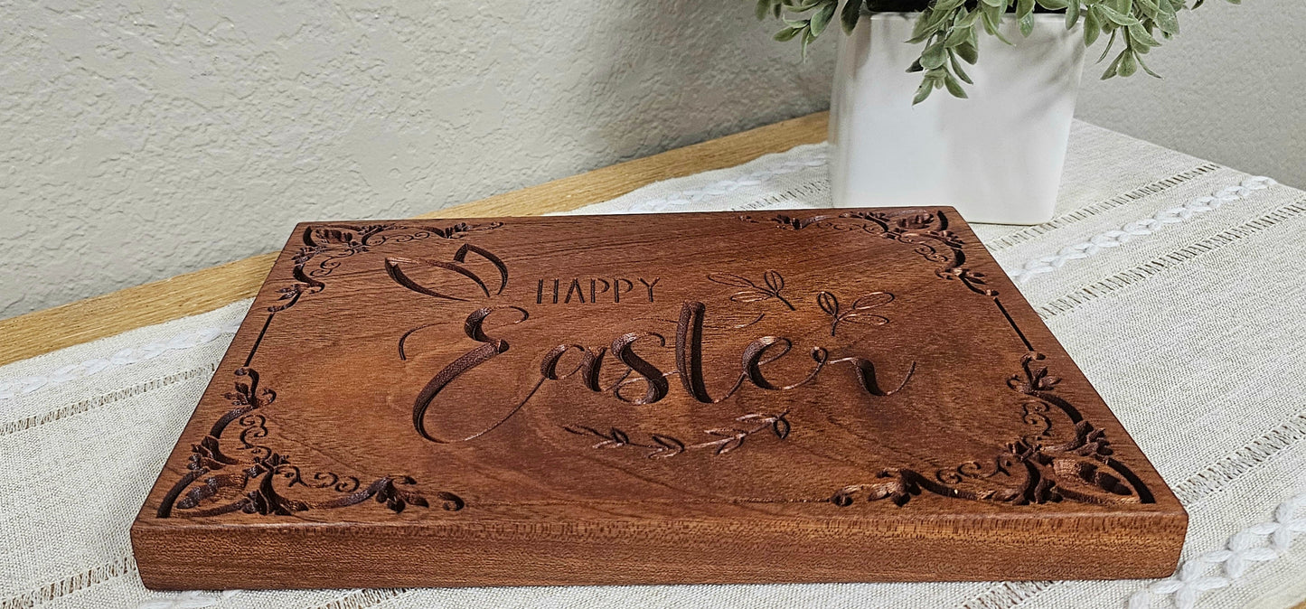 Happy Easter Engraved Sign | Cherry & African Sapele Woods