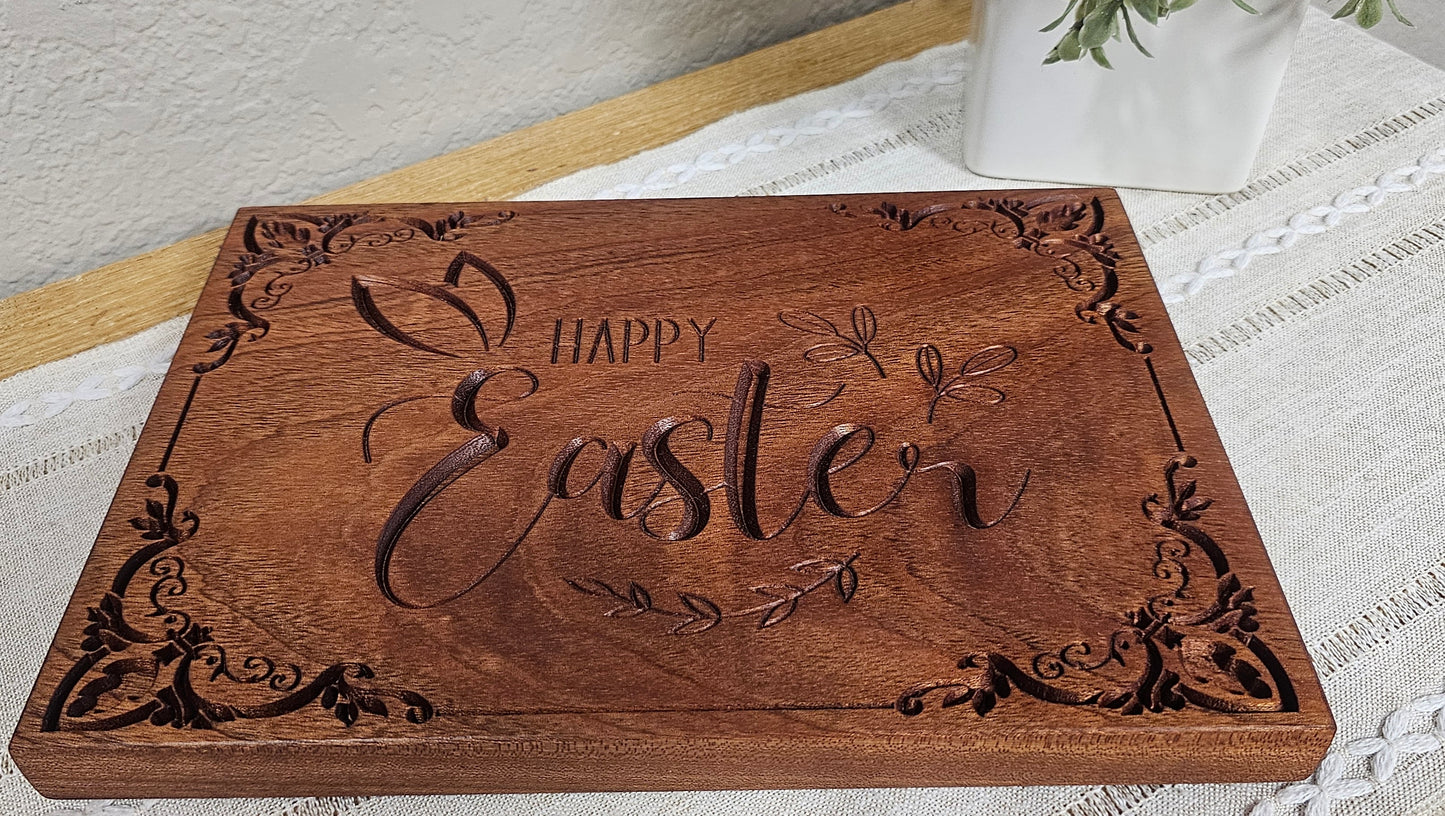 Happy Easter Engraved Sign | Cherry & African Sapele Woods