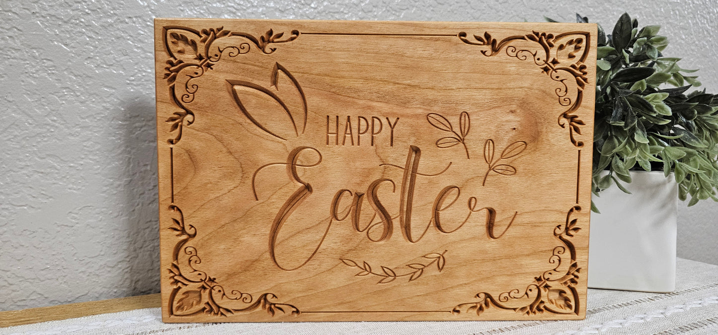 Happy Easter Engraved Sign | Cherry & African Sapele Woods