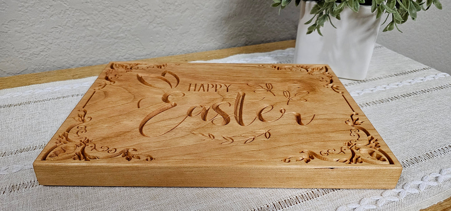 Happy Easter Engraved Sign | Cherry & African Sapele Woods