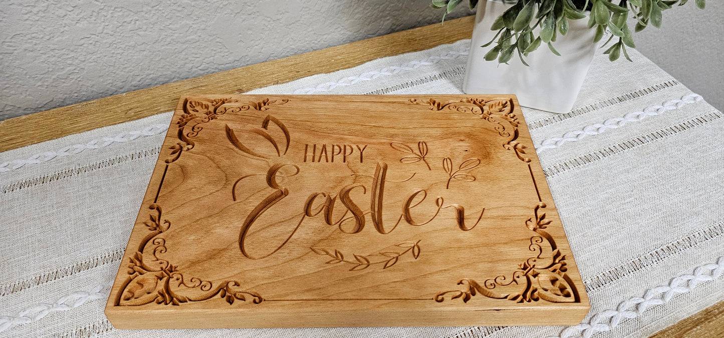 Happy Easter Engraved Sign | Cherry & African Sapele Woods