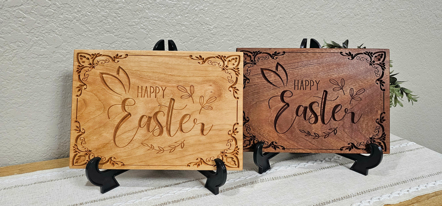 Happy Easter Engraved Sign | Cherry & African Sapele Woods