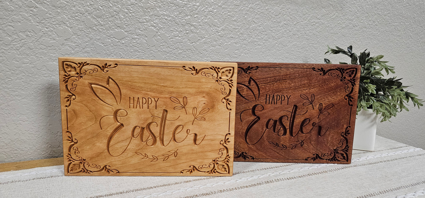 Happy Easter Engraved Sign | Cherry & African Sapele Woods