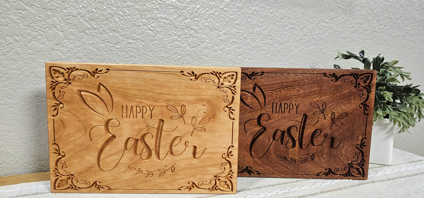 Happy Easter Engraved Sign | Cherry & African Sapele Woods