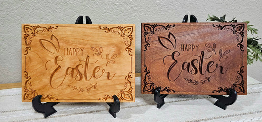 Happy Easter Engraved Sign | Cherry & African Sapele Woods