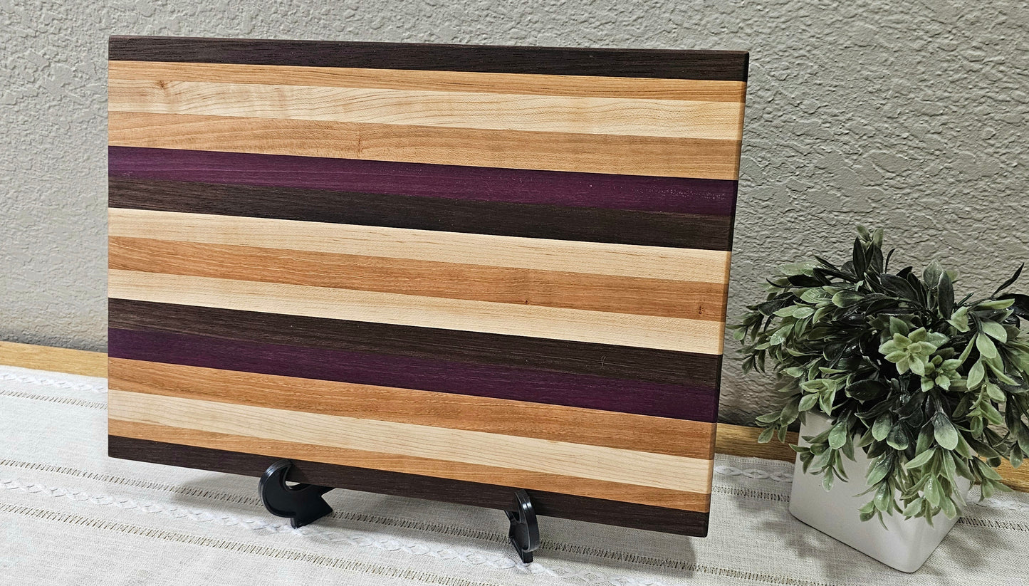 Large Patterned Cutting Board | Peruvian Walnut, Maple, Cherry, & Purpleheart Woods