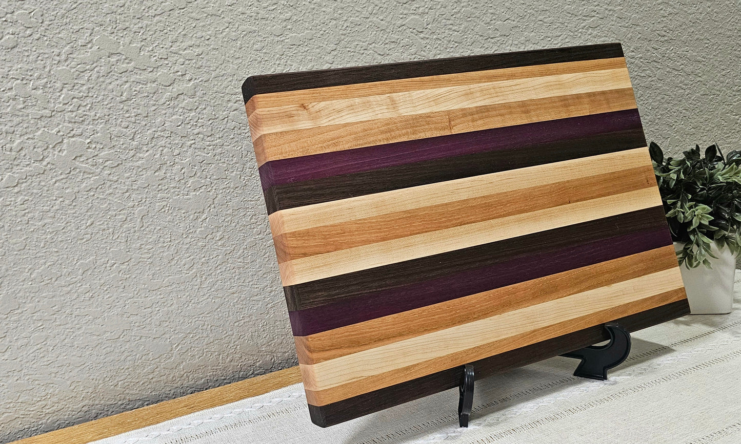 Large Patterned Cutting Board | Peruvian Walnut, Maple, Cherry, & Purpleheart Woods