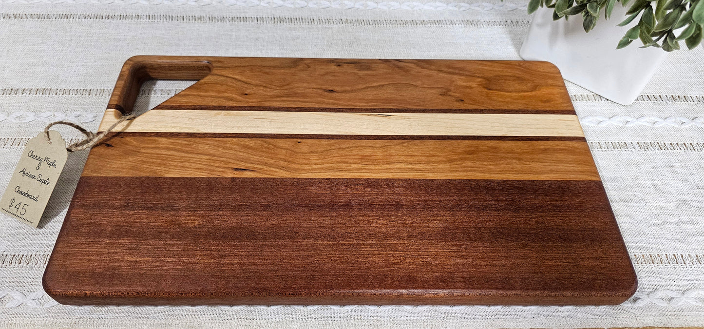 Cheese Board | African Sapele, Maple, and Cherry Woods