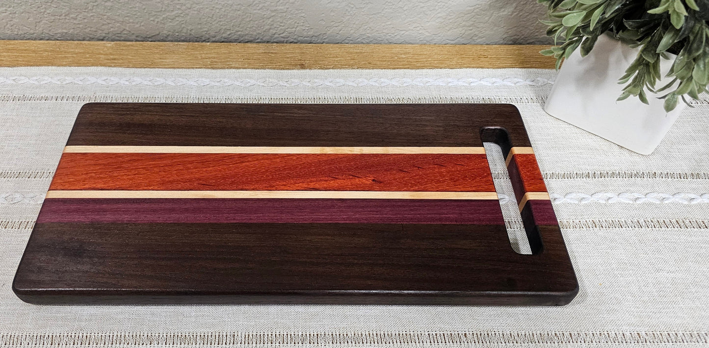 Patterned Charcuterie Board | Peruvian Walnut, African Padauk, Maple, & Purpleheart