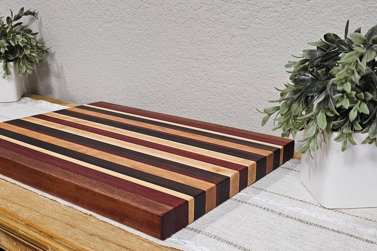 Large Patterned Board | Maple, Cherry, African Sapele, Peruvian Walnut, & African Padauk | Juice Grooves & Finger Grips Add-On Options