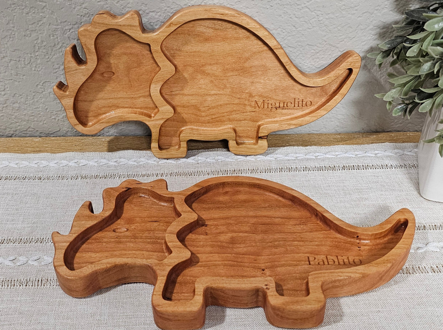 Triceratops Wooden Shaped Plate with Personalized Engraving Add-On