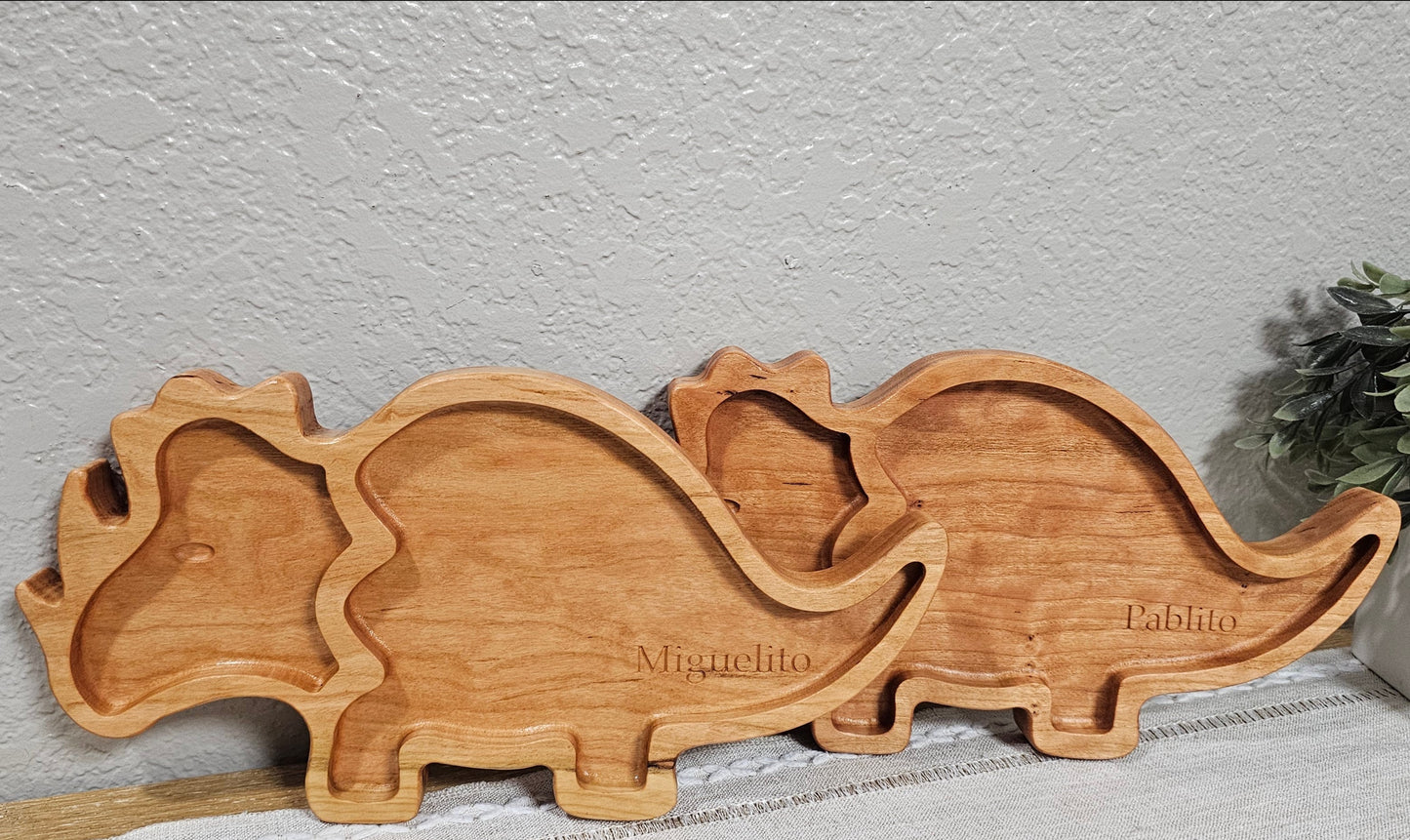 Triceratops Wooden Shaped Plate with Personalized Engraving Add-On