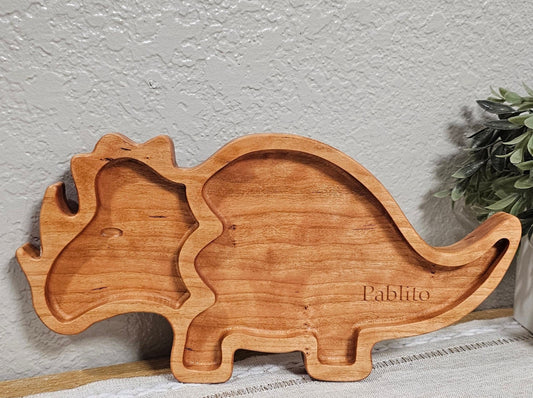 Triceratops Wooden Shaped Plate with Personalized Engraving Add-On