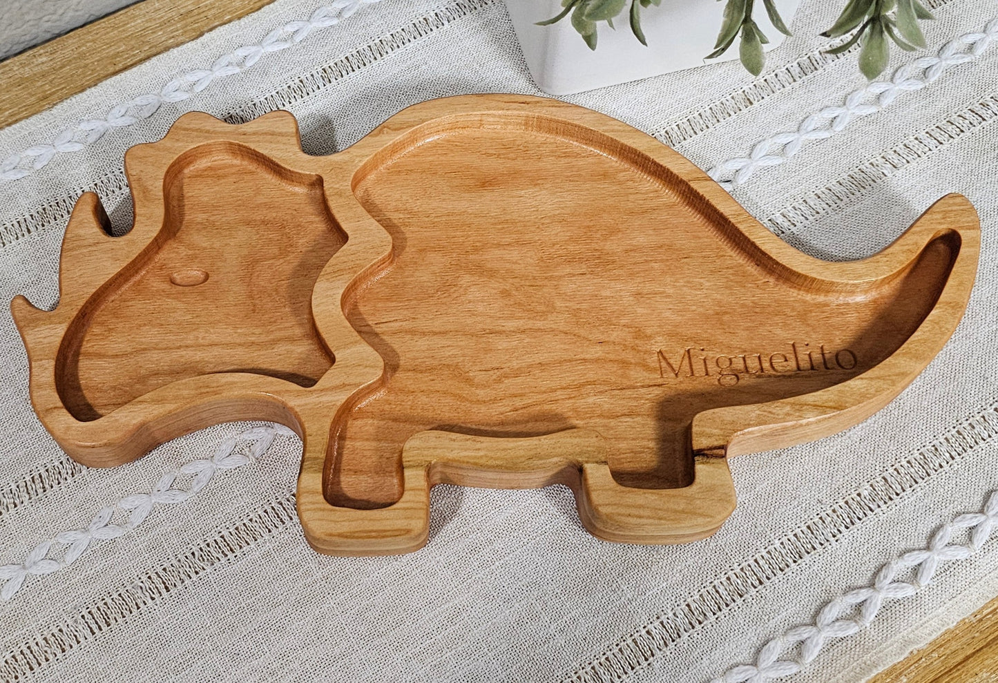 Triceratops Wooden Shaped Plate with Personalized Engraving Add-On