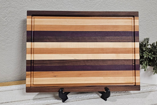 Large Patterned Board |Walnut, Maple, Cherry, & Purpleheart | Juice Grooves & Finger Grips Add-On Options