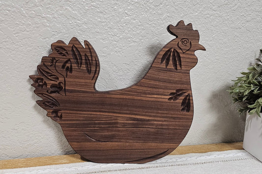 Rooster Shaped Cutting Board with Decorative Engravings