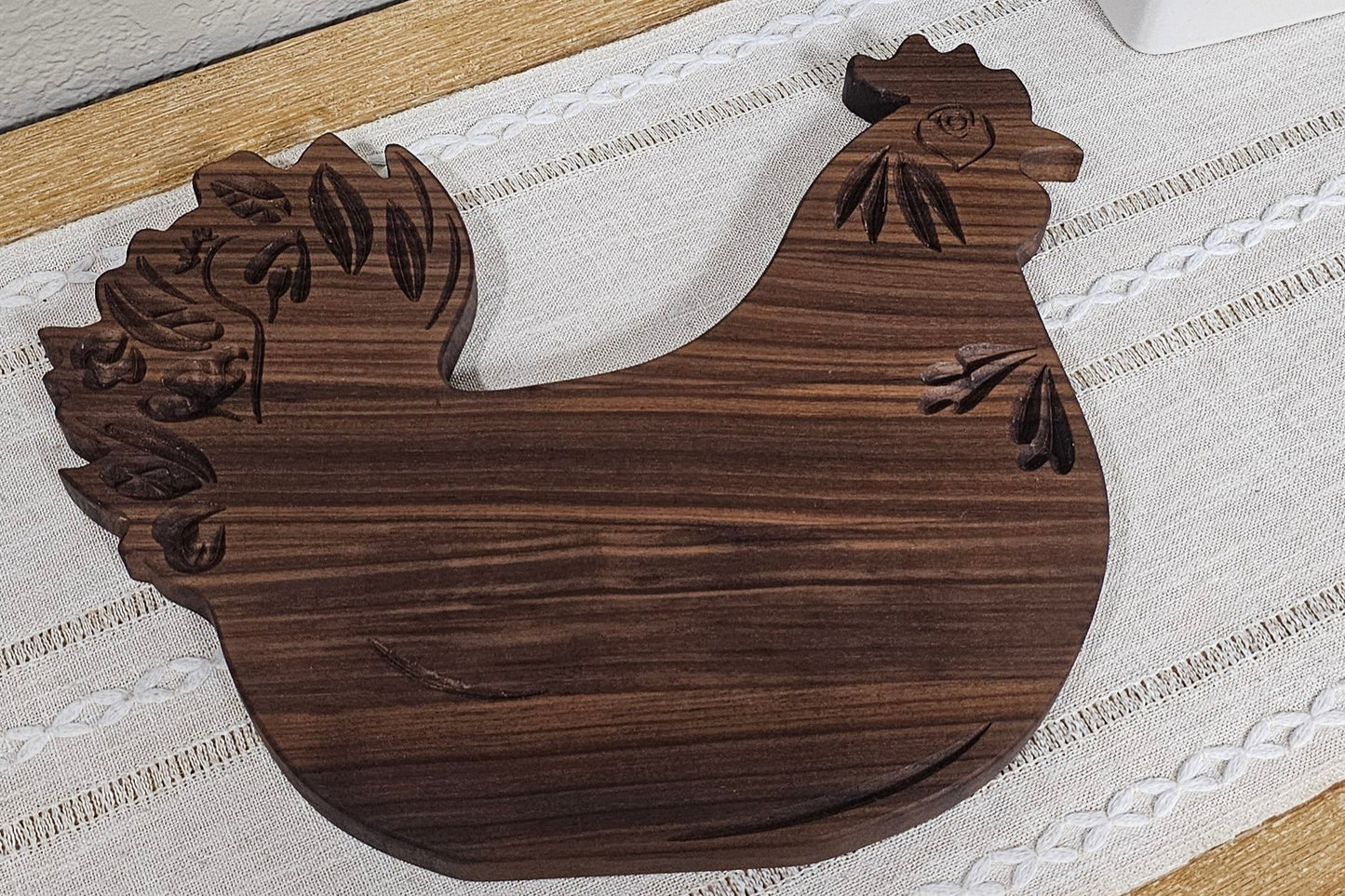 Rooster Shaped Cutting Board with Decorative Engravings