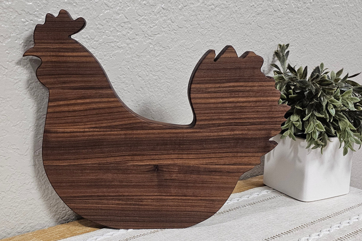 Rooster Shaped Cutting Board with Decorative Engravings