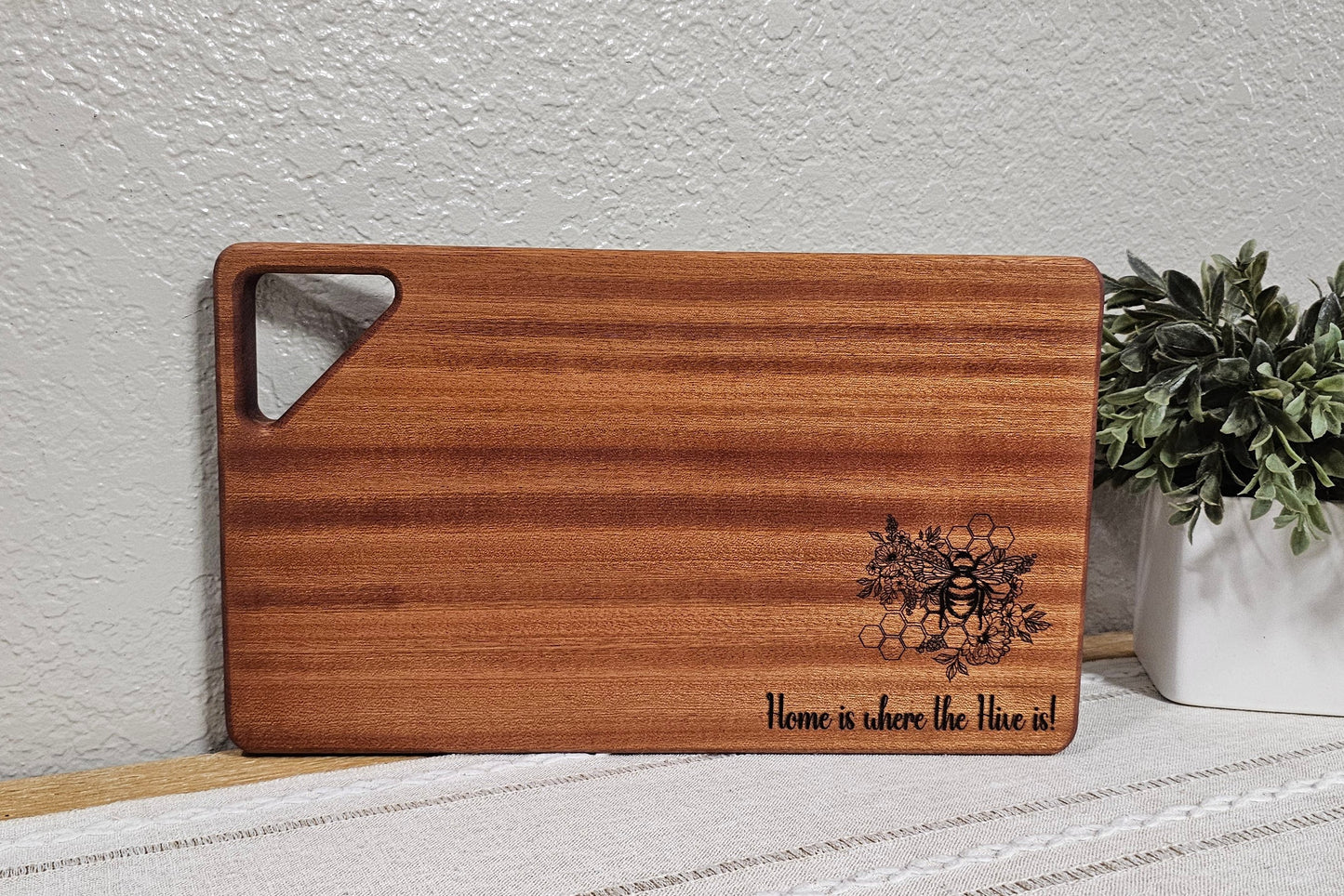 African Sapele Cheeseboard with Bee, Honeycomb, & Quote Laser Engraving