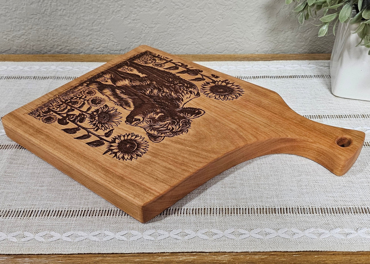 Charcuterie Board with Baby Highland Cow & Sunflowers Laser Engraving