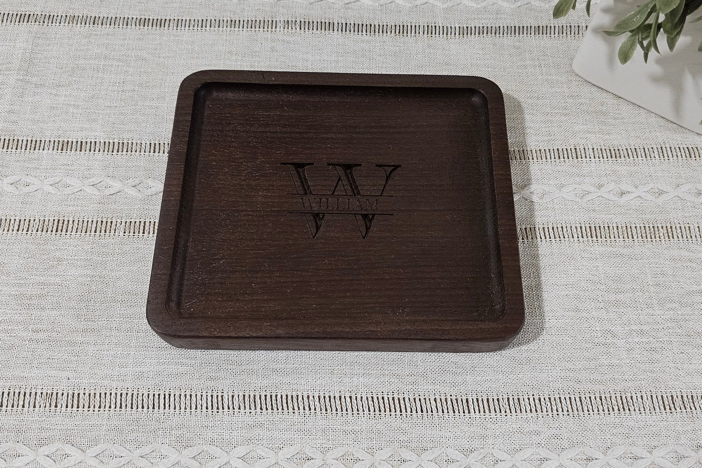 Personalized Wooden Tray | Catch All Tray | Desk Organizer | Initial & Name Split Monogram