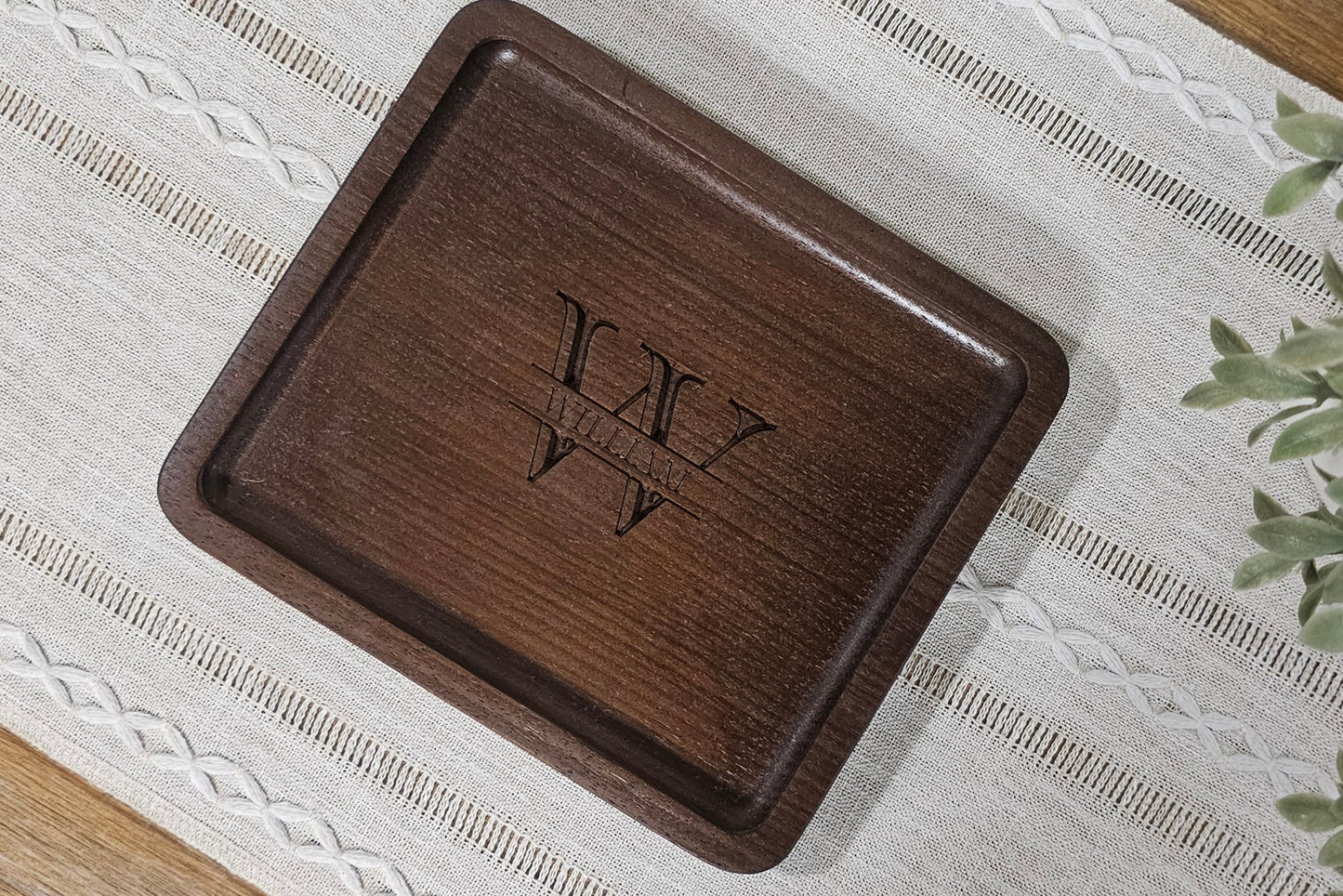 Personalized Wooden Tray | Catch All Tray | Desk Organizer | Initial & Name Split Monogram