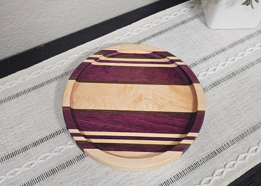 9" Diameter Patterned Catch All Tray | Decorative Tray with Maple, Walnut, & Purpleheart Woods
