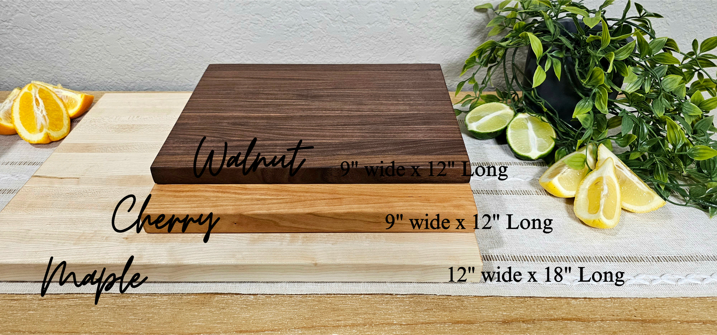 Maple, Cherry, or Walnut Edge Grain Cutting Board with Chamfered Edges | Juice Groove Add-On Option